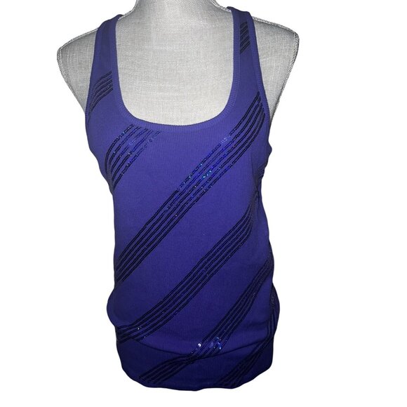 Glo Womens XL Purple Racerback Tank Top With Sequined Stripes - Picture 1 of 7